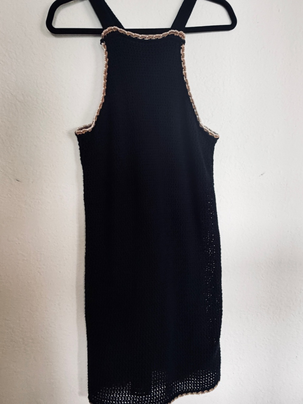 Soft Joie Black Crochet Midi Dress with Tan Trim